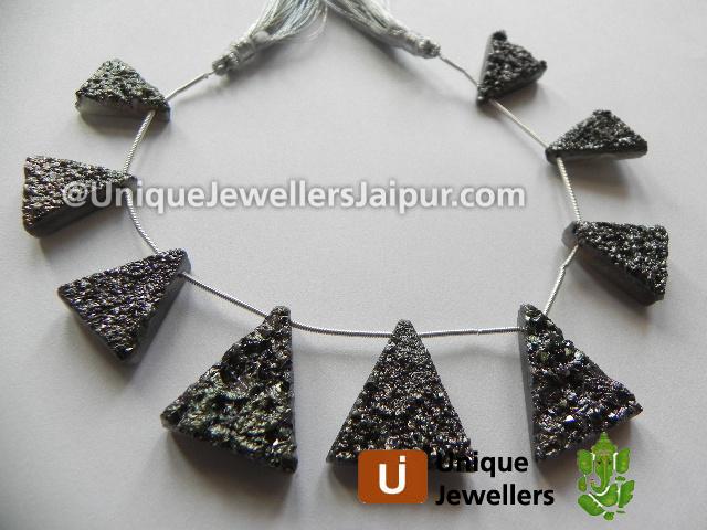 Platinum Drusy Far Faceted Triangle Beads